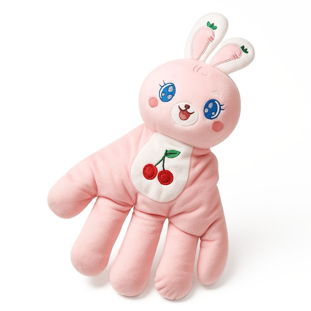 Soft Pink Cherry Bunny Plush Palm Soother for Kids